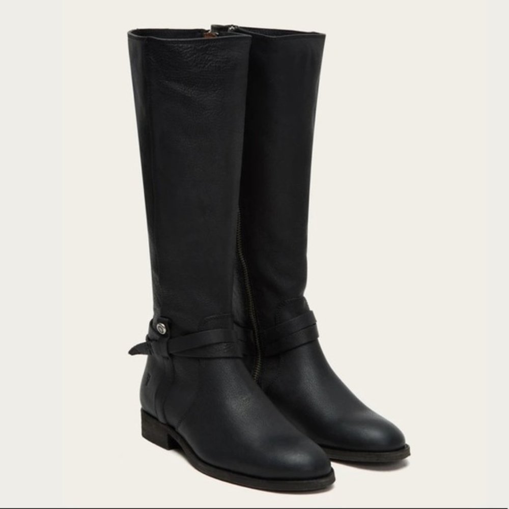 Frye Melissa Belt Black KneeHigh Tall Leather Boot